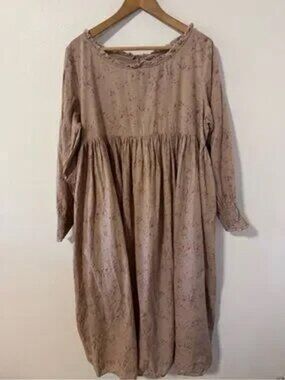 Les Ours Old Rose Liberty Print Midi Dress Long Sleeve Smock Cuff Prairie —L